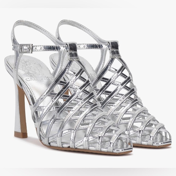 Vince Camuto Scarla silver metallic caged Heeled Sandals heels size 11 brand new - Picture 2 of 9